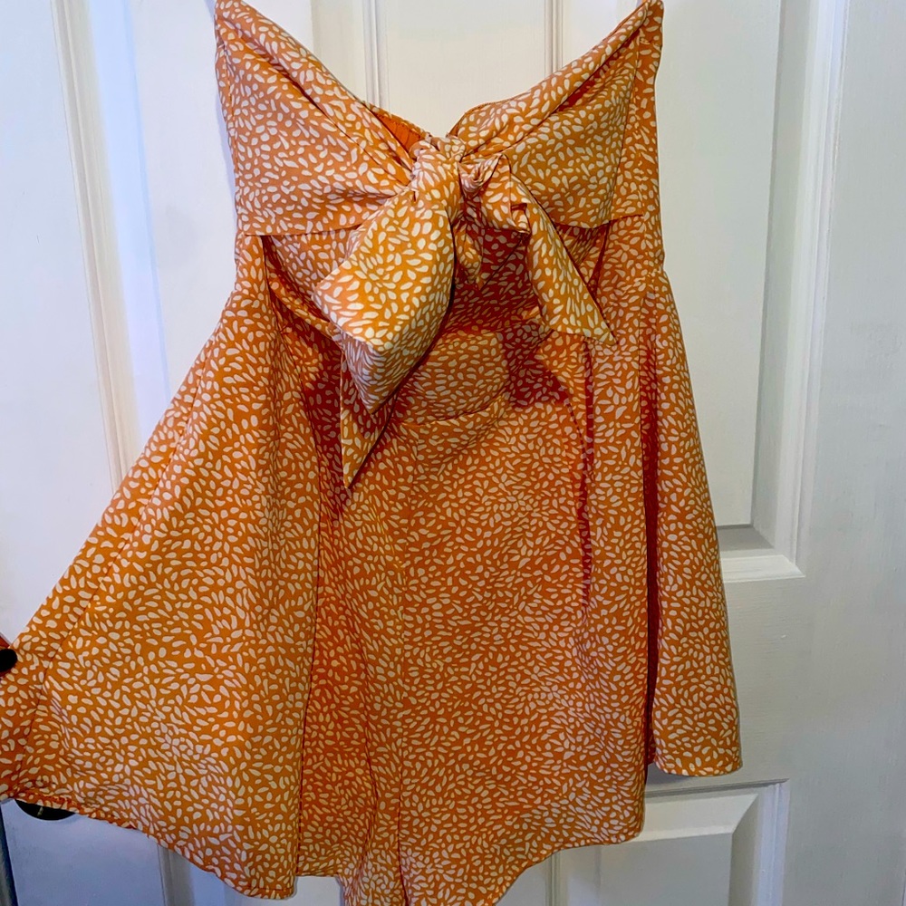 Pink Lily Orange Printed Romper